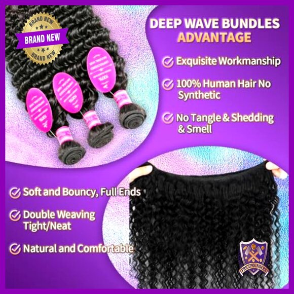 100% Human Hair Extensions 3 Bundles Deep Wave 20-24 Inch Quick Weave main image 6